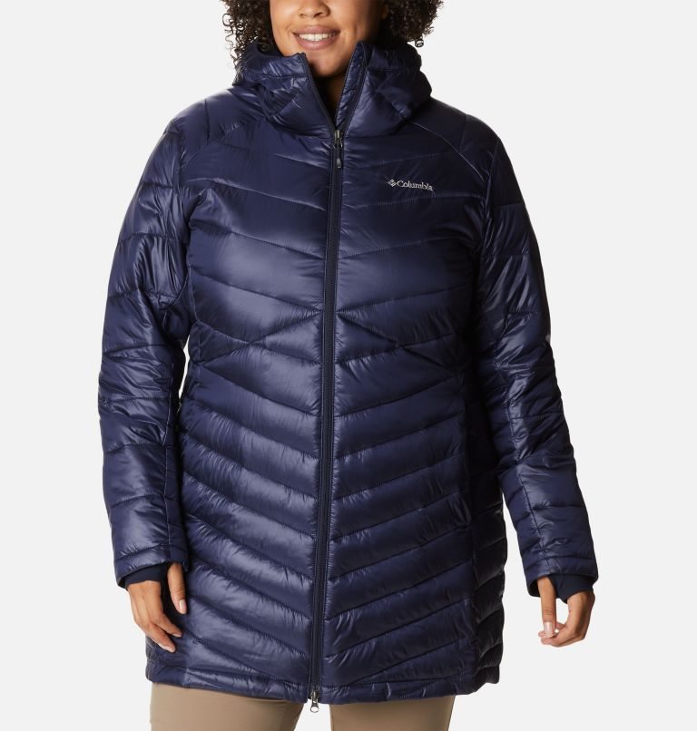 Women\'s Columbia Joy Peak Omni-Heat Infinity Mid Hooded Insulated Jackets Navy | Plus Size CA-V8651